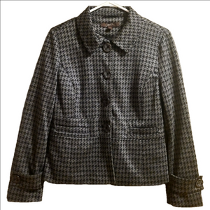 Jessica Houndstooth Blazer Button Down Pockets Black Gray Check Print Petite 8P